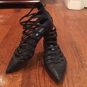 Prada Black leather strap flats